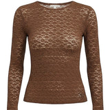 Mocha floral lace knit top from Forte, stylish women's knit top with delicate lace details and a soft, textured fabric.