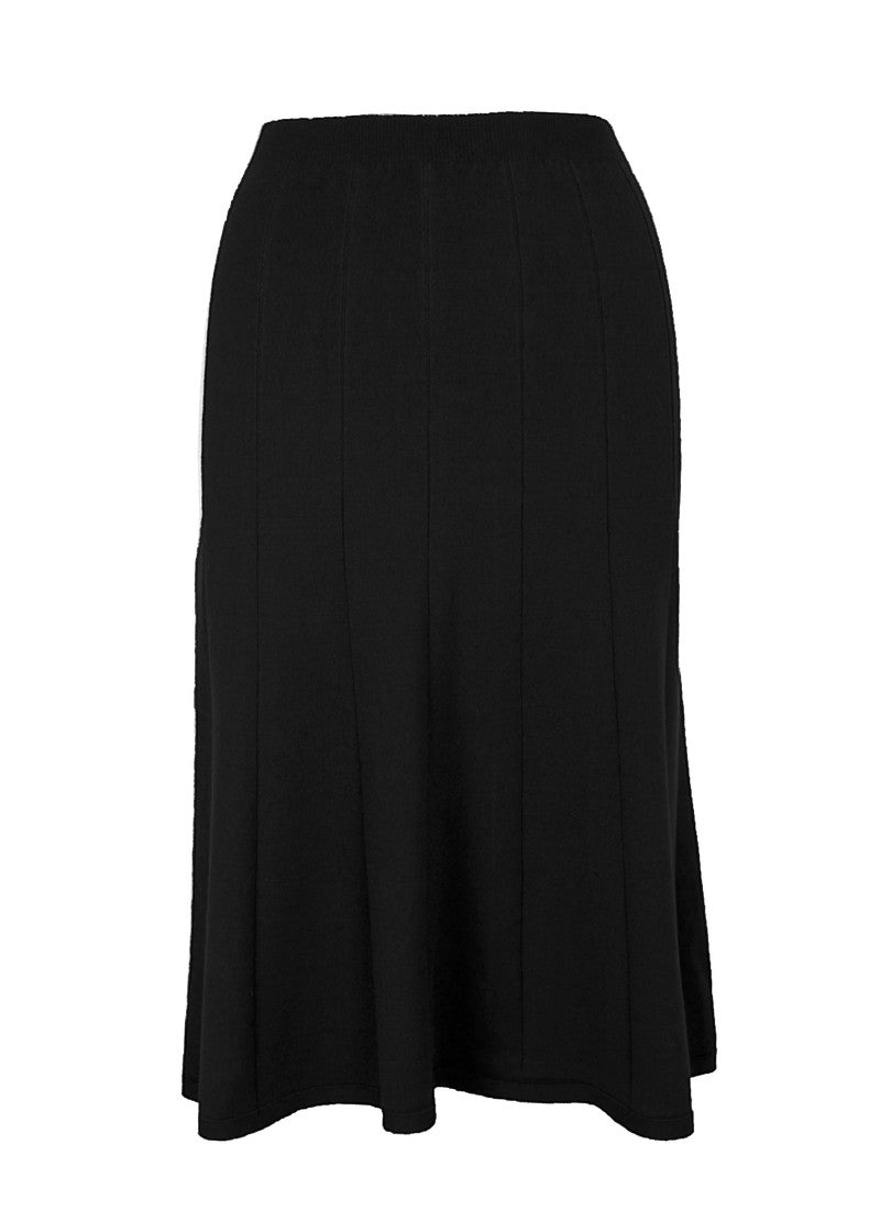 graced Monica black ribbed A-line midi skirt in EcoViscose blend with pull-on waistband