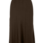 graced Monica brown ribbed midi skirt made from EcoViscose blend with A-line silhouette and pull-on waistband.