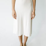 graced Monica white ribbed knit midi skirt with A-line silhouette and pull-on waistband