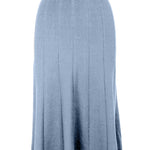 graced Monica light blue variegated ribbed midi skirt made from EcoViscose blend with A-line silhouette and pull-on waistband.