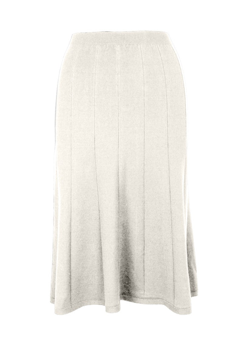 graced Monica A-line midi skirt in cream EcoViscose blend with variegated ribbed texture and pull-on waistband.