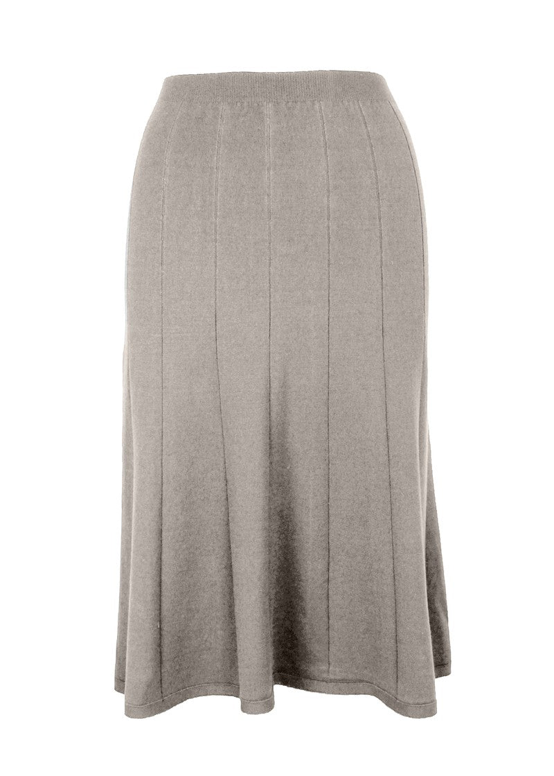 graced Monica midi skirt in light grey EcoViscose blend with variegated ribbed texture and A-line silhouette.
