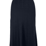 graced Monica navy blue ribbed midi skirt in EcoViscose blend with A-line silhouette and pull-on waistband.