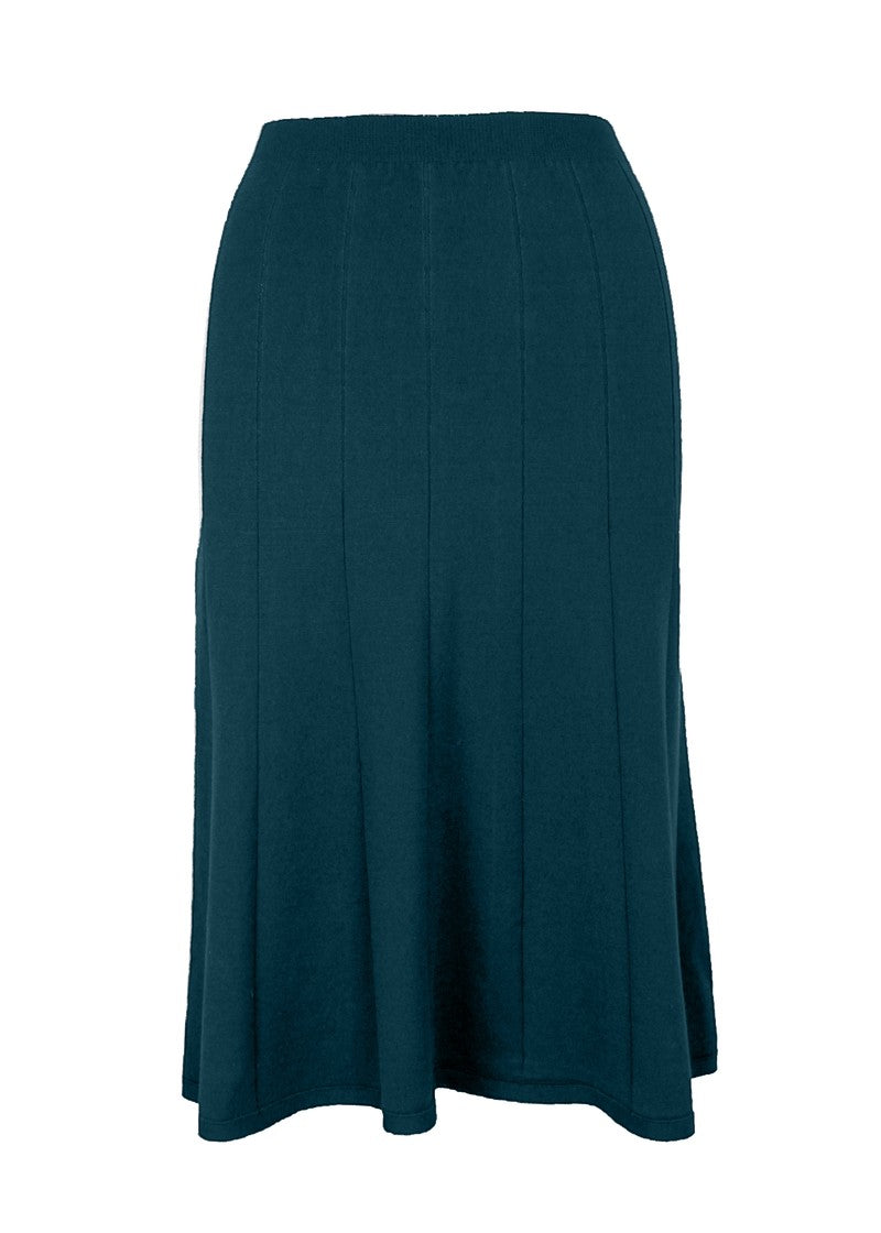 graced Monica teal ribbed A-line midi skirt made from EcoViscose blend with a pull-on waistband.