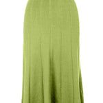 graced Monica A-line midi skirt in variegated ribbed lime green EcoViscose blend with pull-on waistband.