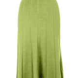 graced Monica A-line midi skirt in variegated ribbed lime green EcoViscose blend with pull-on waistband.