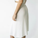 graced Monica white ribbed A-line midi skirt crafted from EcoViscose blend with a comfortable pull-on waistband.