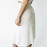 graced Monica white ribbed A-line midi skirt crafted from EcoViscose blend with a comfortable pull-on waistband.