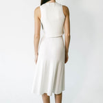 graced Monica white ribbed midi skirt made from EcoViscose blend with A-line silhouette and pull-on waistband.