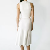 graced Monica white ribbed midi skirt made from EcoViscose blend with A-line silhouette and pull-on waistband.