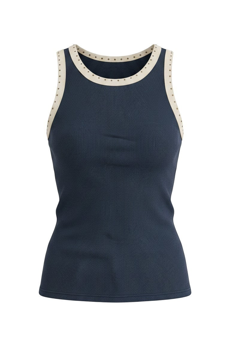 Navy ribbed tank top from Z Supply's Clarke Ribbed Tank collection, featuring a fitted sleeveless design and soft knit fabric.