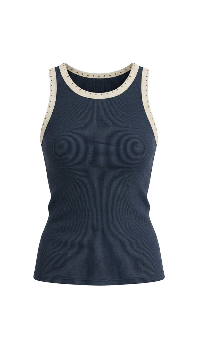 Navy ribbed tank top from Z Supply's Clarke Ribbed Tank collection, featuring a fitted sleeveless design and soft knit fabric.