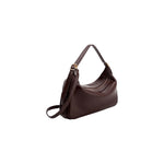 Melie Bianco Nicolette shoulder bag in espresso leather with gold-tone hardware and adjustable strap.