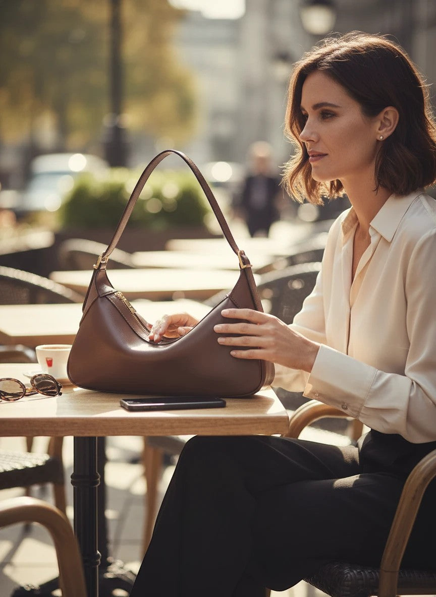 Melie Bianco Nicolette shoulder bag in espresso leather with sleek strap and minimalist design for stylish accessories.