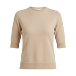 graced oatmeal short sleeve knit top with a classic crew neckline and ribbed trim in a soft breathable fabric