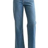 JBD Patch Pocket Wide Leg Jeans showing front view with patch pockets, high waist, and relaxed fit in denim fabric.