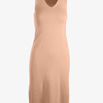 graced peach 100% cotton sleeveless V-neck midi dress with 1x1 links hem detail