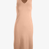 graced peach 100% cotton sleeveless V-neck midi dress with 1x1 links hem detail