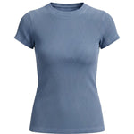 Dark indigo ribbed crew neck top by Be Cool, showcasing its textured fabric and classic fit for casual and stylish wear.