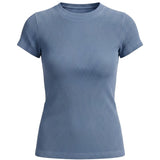 Dark indigo ribbed crew neck top by Be Cool, showcasing its textured fabric and classic fit for casual and stylish wear.