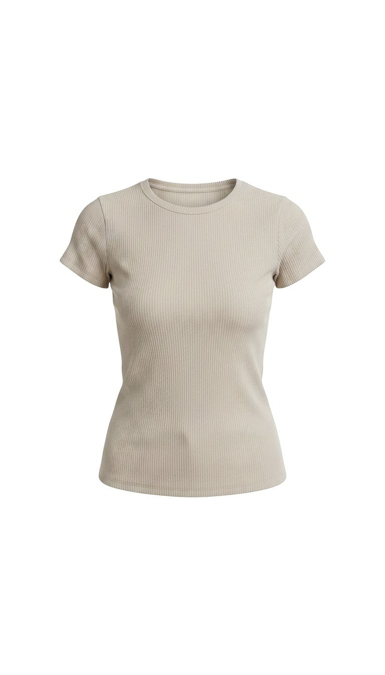 Be Cool ribbed stone crew neck top, basic long-sleeve shirt with a fitted crew neckline and textured ribbed fabric.