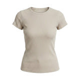 Be Cool ribbed stone crew neck top, basic long-sleeve shirt with a fitted crew neckline and textured ribbed fabric.