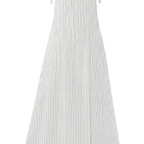 Lovestitch shirred tie shoulder maxi dress with striped pattern, flowing fabric, and elegant design perfect for summer wear.