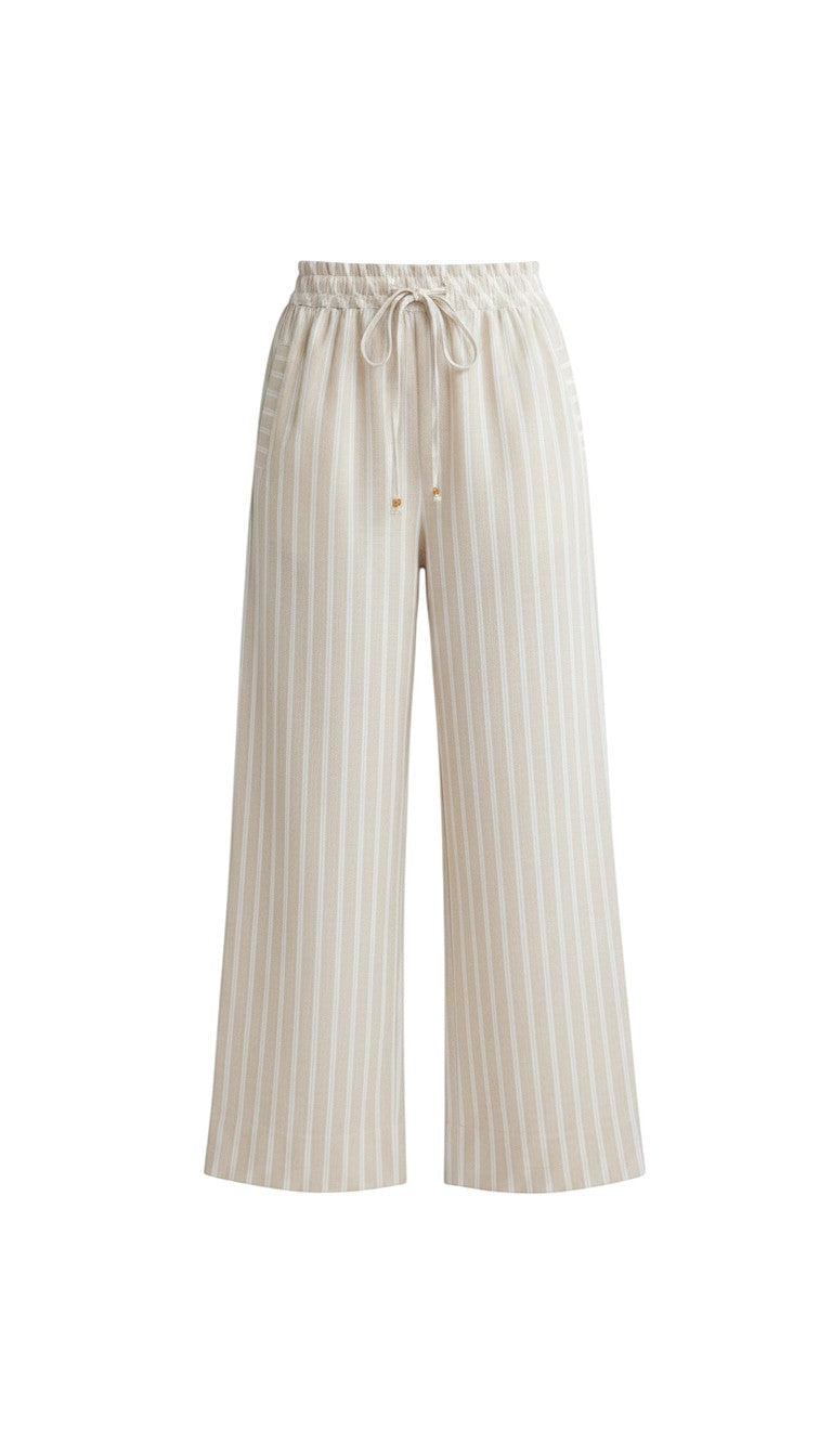 Allie Rose striped smock waist pants featuring a relaxed fit, lightweight fabric, and bold vertical stripes for a stylish look.