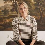 graced Tracy striped polo top with lace collar and cuffs worn by a model in a studio setting