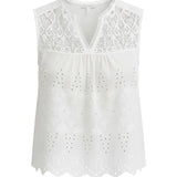 White sleeveless eyelet lace tank top by Lovestitch, featuring delicate eyelet details and a relaxed fit perfect for warm weather.