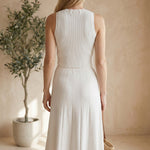 graced white ribbed midi skirt with A-line silhouette and pull-on waistband, made from EcoViscose blend
