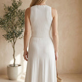 graced white ribbed midi skirt with A-line silhouette and pull-on waistband, made from EcoViscose blend