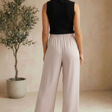 Taupe Be Cool flowy Tencel wide-leg pants, showcasing their relaxed fit and smooth fabric in a stylish bottom wear image.