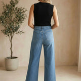 JBD Patch Pocket Wide Leg Jeans showing the relaxed fit, front patch pockets, and classic denim design.