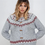 Faire Isle Toggle Button Knit Cardigan Grey Multi