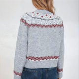 Faire Isle Toggle Button Knit Cardigan Grey Multi