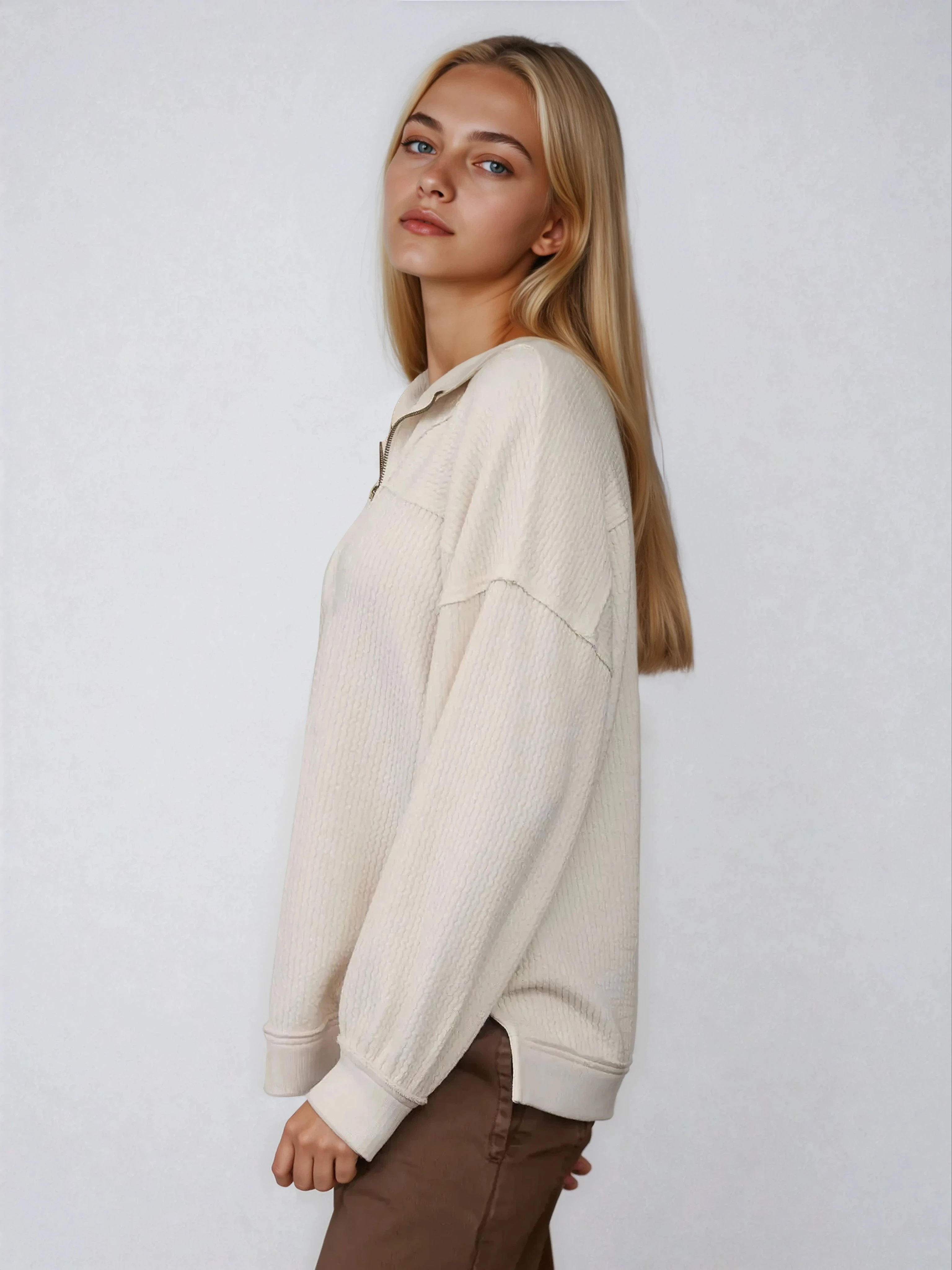 Half Zip Waffle Knit Top