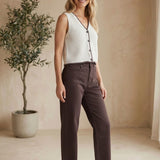 Brown Miou Muse high-rise straight jeans, casual bottoms pants with a classic fit and clean silhouette.