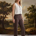 Brown Miou Muse high-rise straight jeans, casual bottoms pants with a classic fit and clean silhouette.