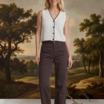 Brown high rise straight jeans by Miou Muse, showcasing a stylish fit and classic denim design.