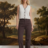 Brown high rise straight jeans by Miou Muse, showcasing a stylish fit and classic denim design.