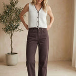 Brown high rise straight jeans from Miou Muse, showcasing the fit and style of these trendy denim bottoms.