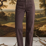 Brown high rise straight jeans from Miou Muse, showcasing the fit and style of these trendy denim bottoms.