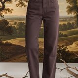 Brown high rise straight jeans from Miou Muse, showcasing the fit and style of these trendy denim bottoms.