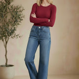 Vervet high-rise wide-leg jeans, stylish bottoms with a relaxed fit, showcasing the denim fabric and modern design.