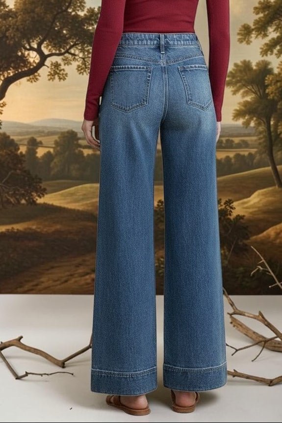 Vervet high-rise wide-leg jeans featuring a classic denim look, fitted waist, and flowing pant legs for a stylish, comfortable fit.