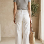 White high-rise wide-leg jeans by Vervet, displayed flat showing the relaxed fit and classic denim texture.