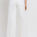 Vervet high-rise wide-leg white jeans, casual bottoms with a relaxed fit and clean design, displayed on a hanger.