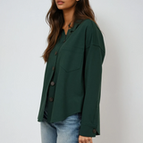 Solid Collared Long Sleeve Shacket Hunter Green